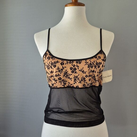 Biatta Intimates Black Brown Floral Vintage Mesh Camisole Set Womens Large/7 - Picture 2 of 10